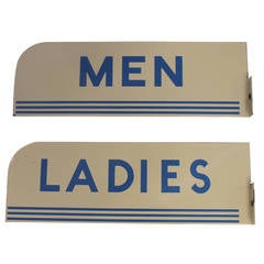 Vintage Art Deco Porcelain Men and Ladies Restroom Signs