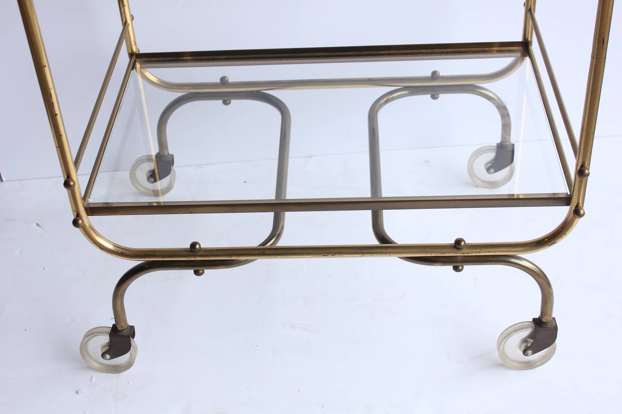 American Mid Century Brass Bar Cart For Sale