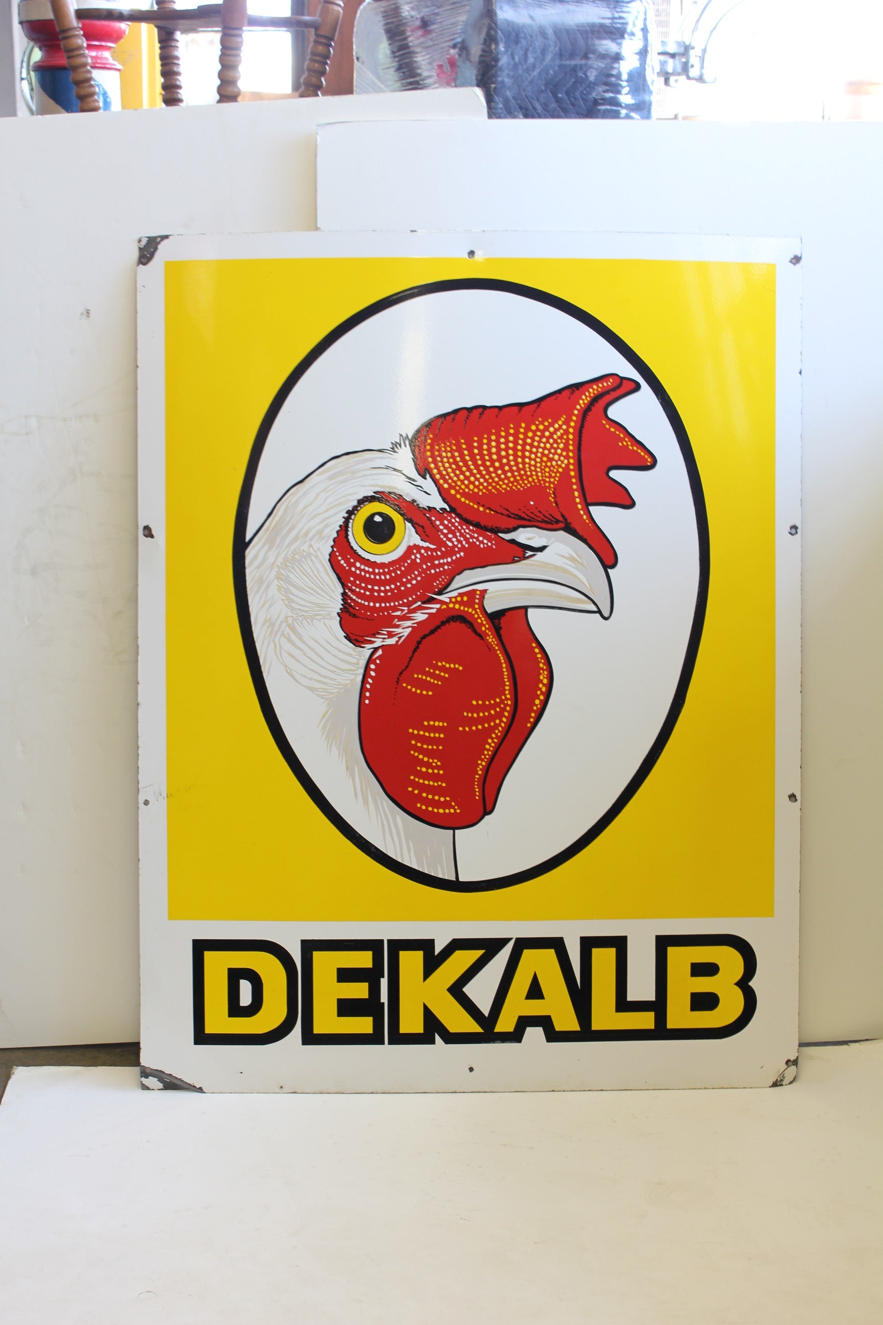 Rare 1950's Porcelain Advertising Rooster Sign For Dekalb