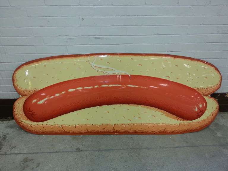 Over 5ft long original embossed hot dog sign. This sign was done exclusively for Coca Cola Company.