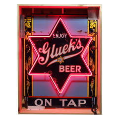 Vintage Original Porcelain Advertising Sign " Enjoy Gluek's Beer On Tap "