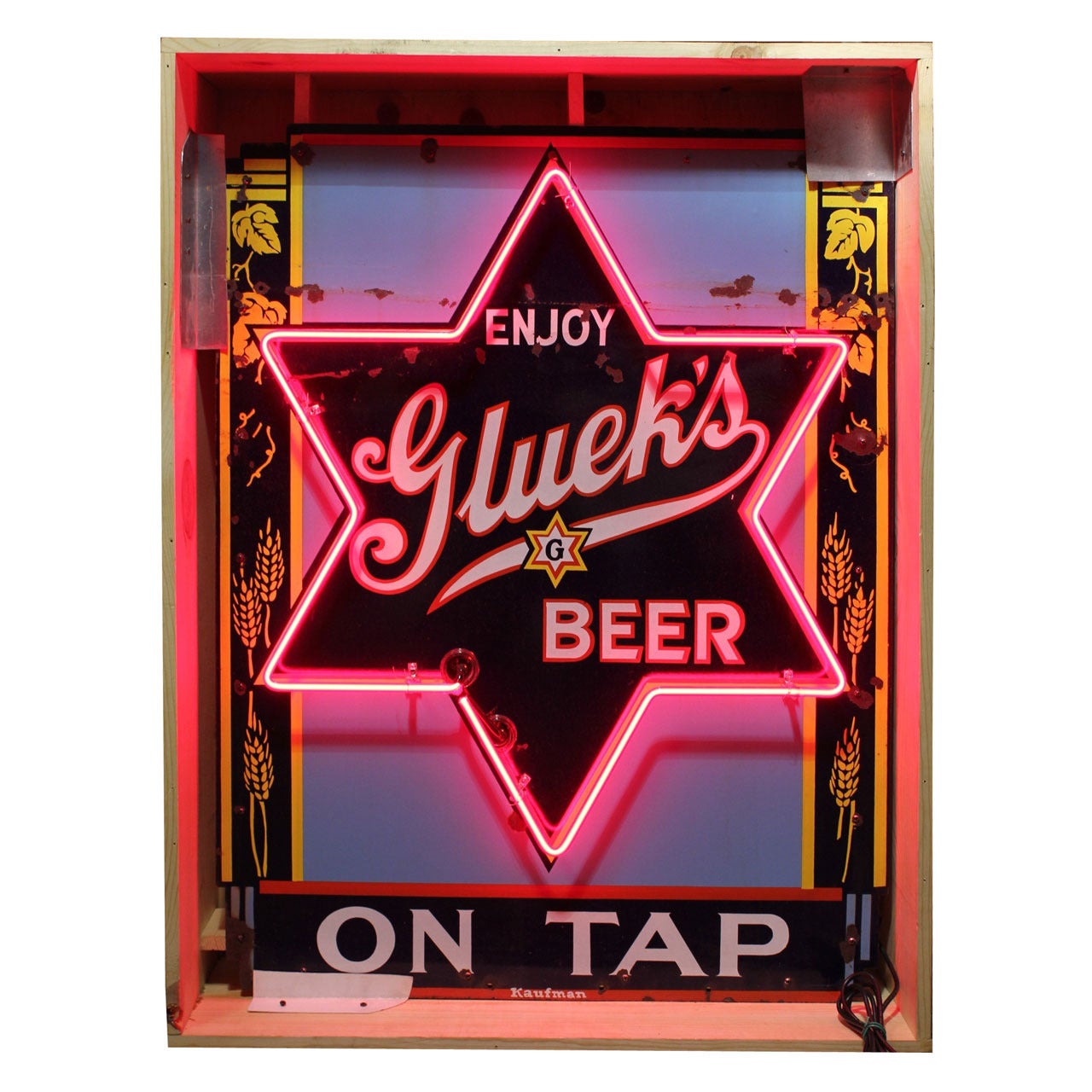 Original Porcelain Advertising Sign " Enjoy Gluek's Beer On Tap "