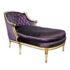 1800's French wooden base chaise lounge with silk upholstery