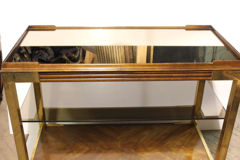 Mid-Century Modern Elegant Brass & Wood Bart Cart by Drexel