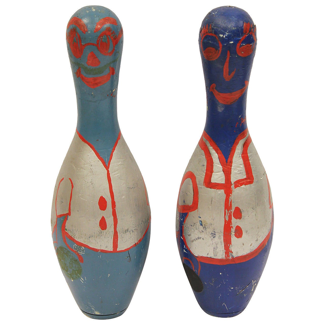 Vintage Folk Art Carnival Bowling Pins at 1stDibs