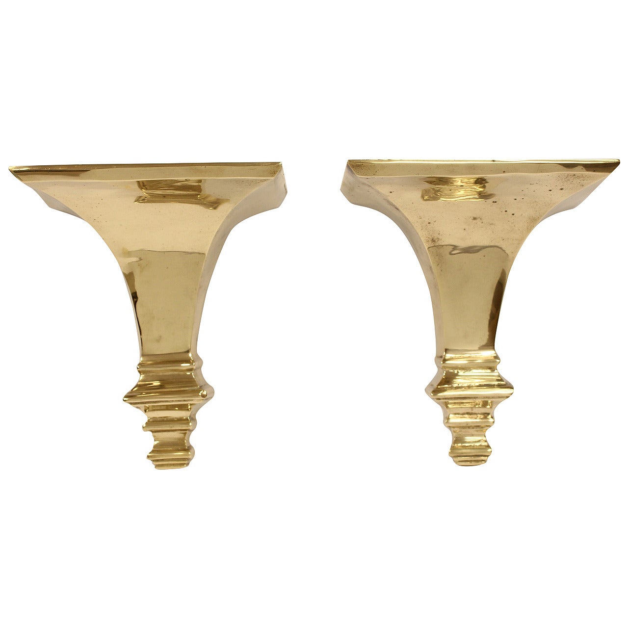 Stylish MidCentury Solid Brass Wall Brackets For Sale at 1stDibs