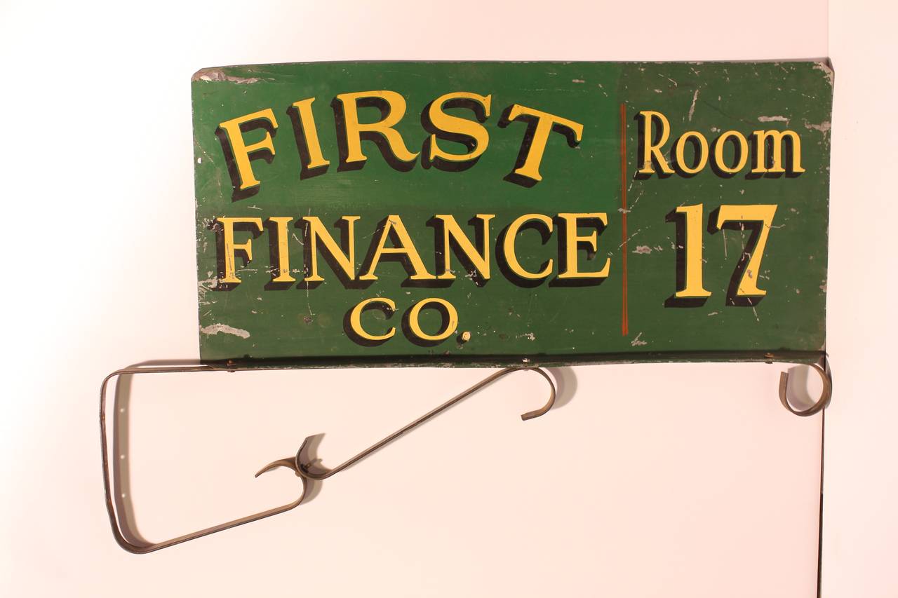 Folk Art 1900s Double-Sided, First Finance Company Sign For Sale