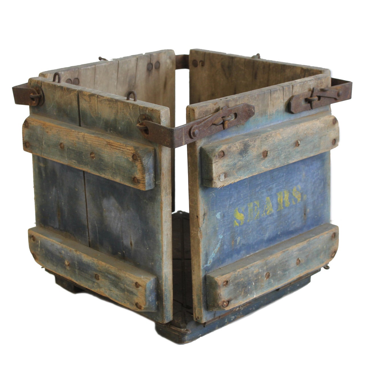 Vintage Industrial Collapsible Wooden Box For Sale