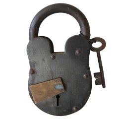 Giant Antique Iron Padlock & Key