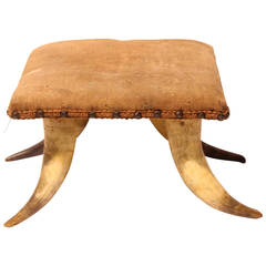 Antique Horn and Needlework Foot Stool