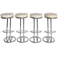 Modern Leather and Chrome Tube "Z" Stools