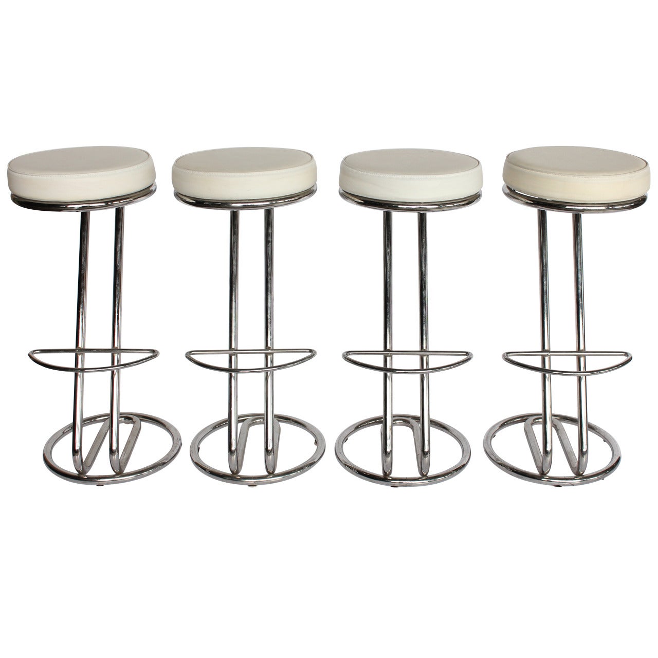 Modern Leather and Chrome Tube "Z" Stools For Sale