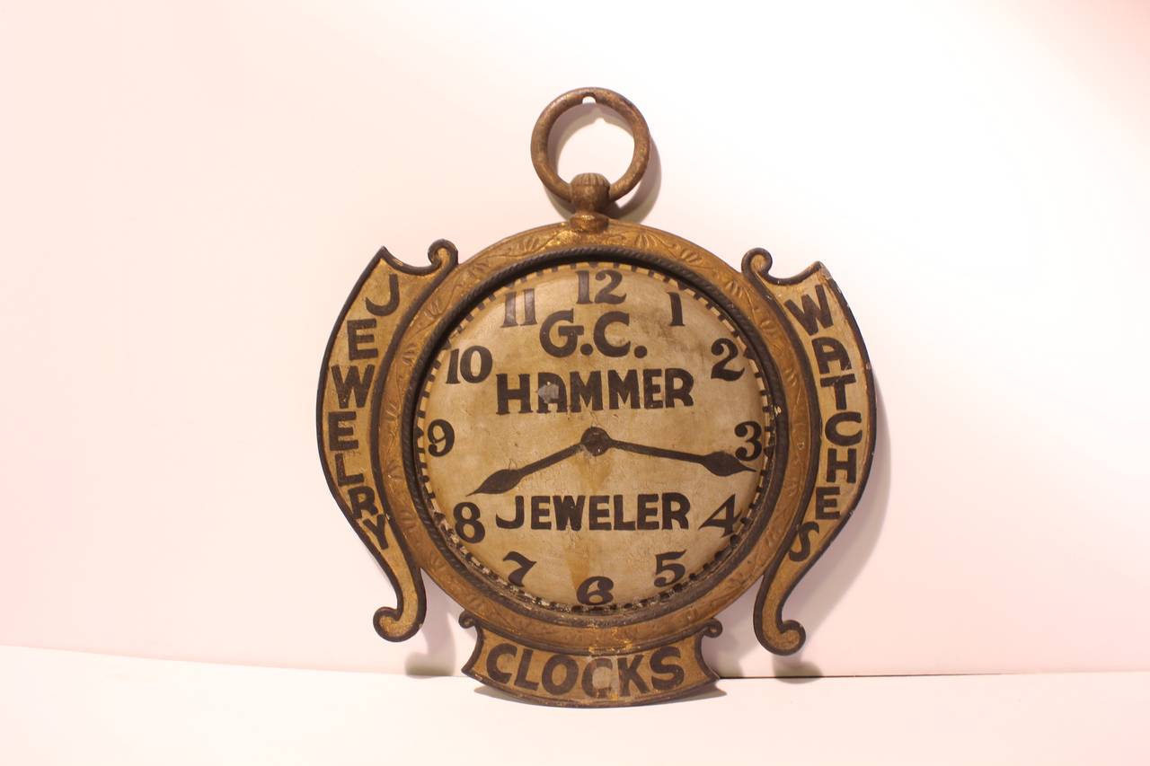 Antique double-sided Jeweler advertising clock sign.