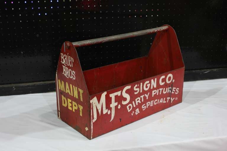 Folk Art sign painter's metal tool box.