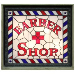 Antique 1800's Double Sided Light Up Original Stained Glass " Barber Shop " Sign