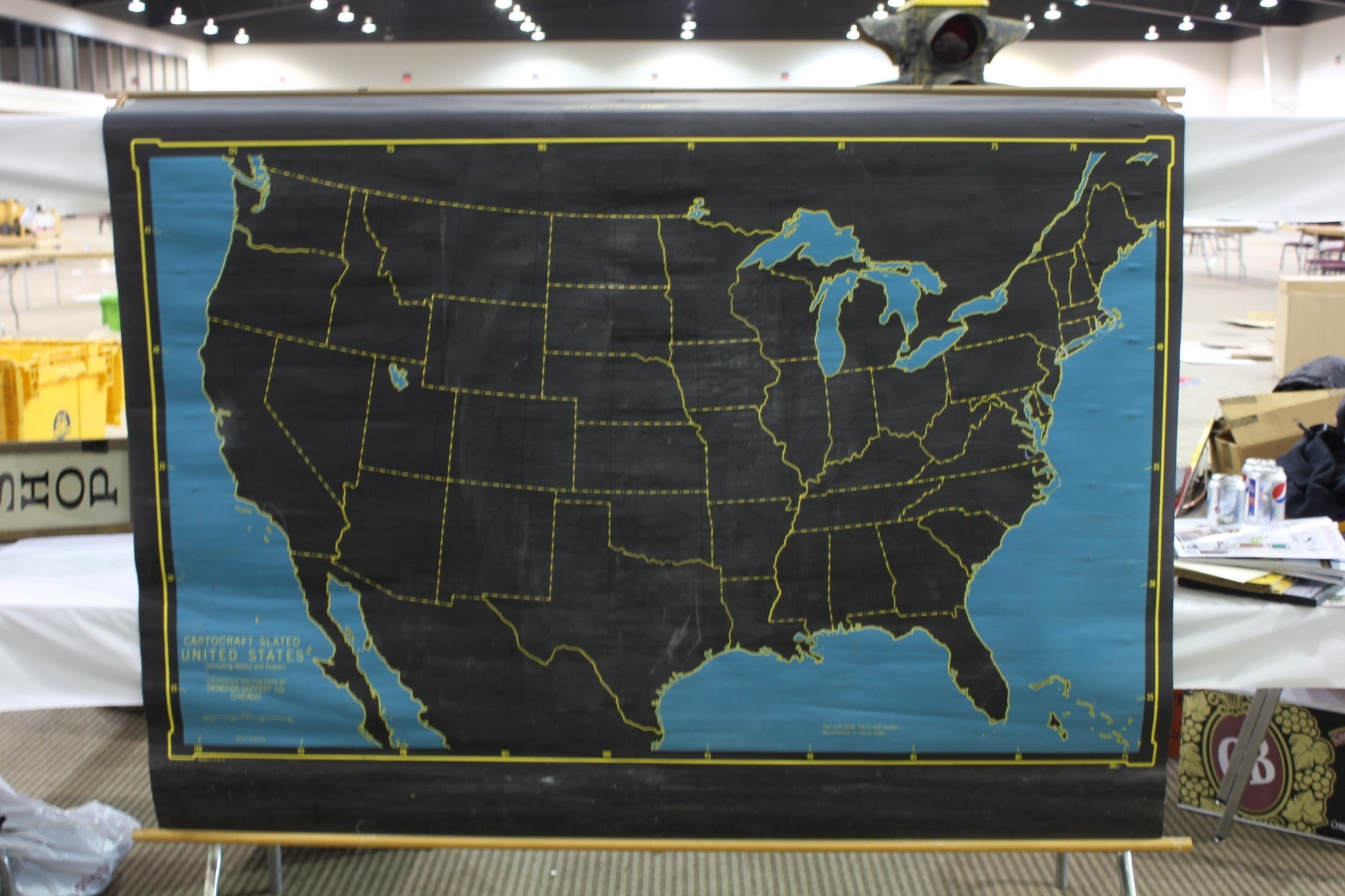 Vintage Pull Down Cartograph Slated Chalkboard Map by Denoyer & Geppert Co For Sale