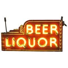 Rare Art Deco Double Sided Yellow Neon Sign " Beer Liquor "