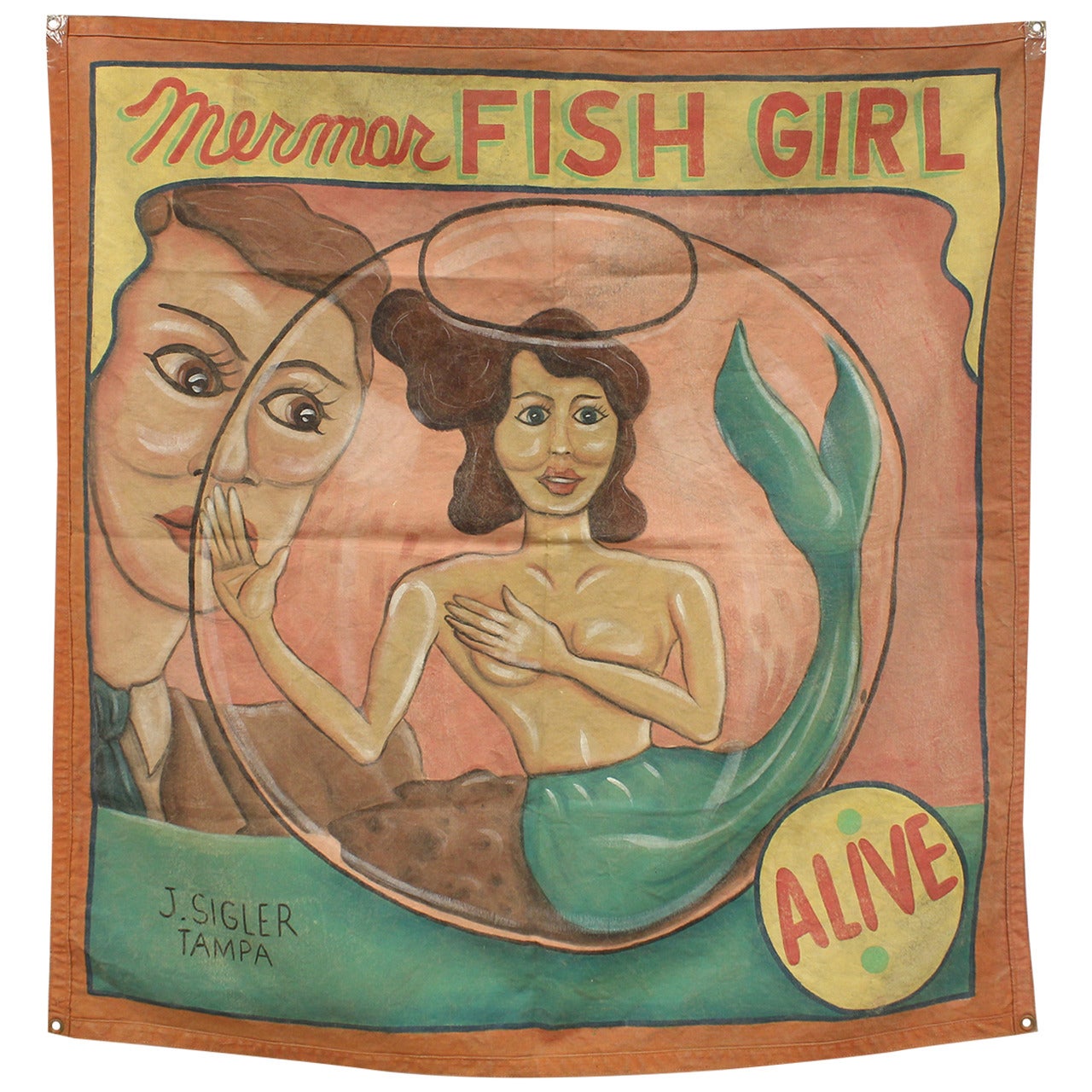 1950's Circus Sideshow Banner " Fish Girl " By Sigler Studios
