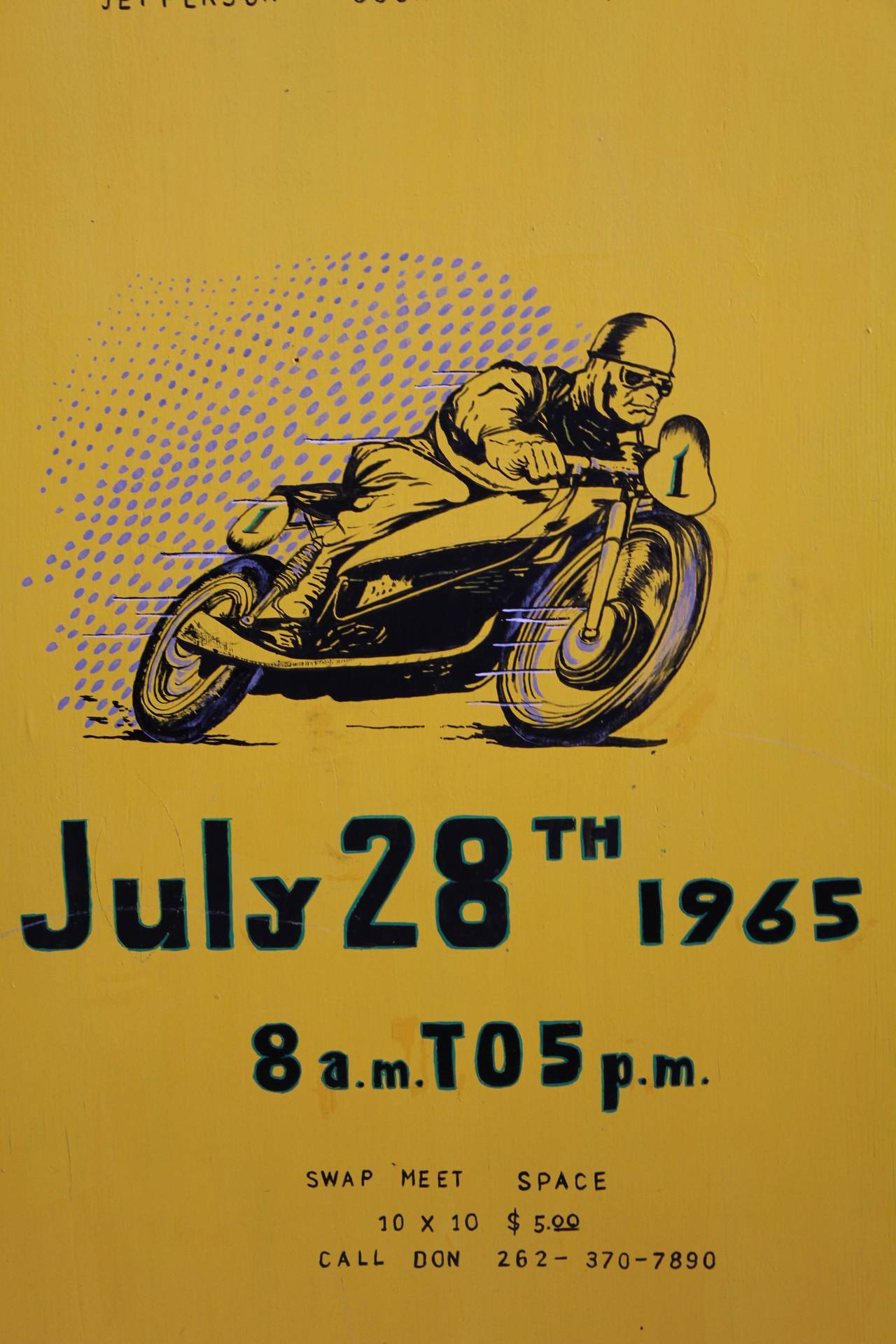 1965's hand painted wood Motorcycle & Swap sign. It is signed.
