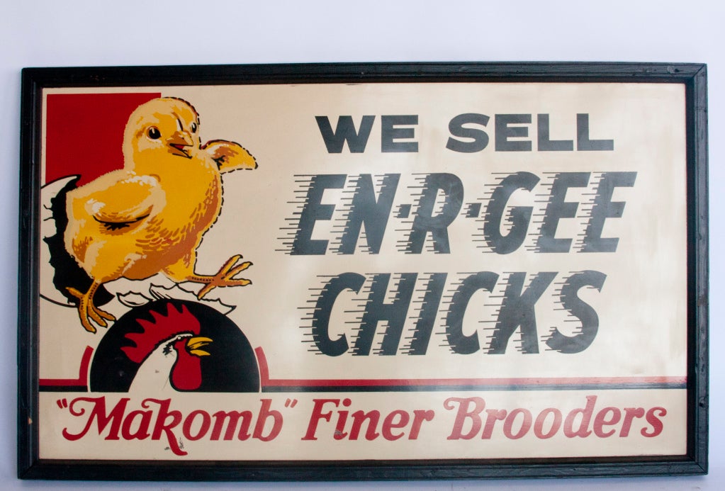 Great 1950's metal advertising sign in wooden simple frame.