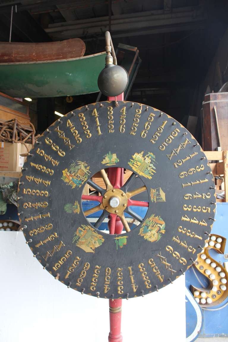 Folk Art Antique Light Up Game Wheel For Sale