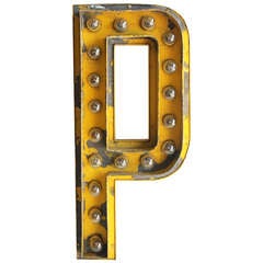 Vintage 1930's Theater Marquee Illuminated Letter P