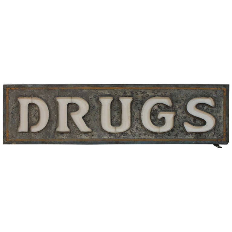 Early 1900's Double Sided Light Up DRUGS Sign