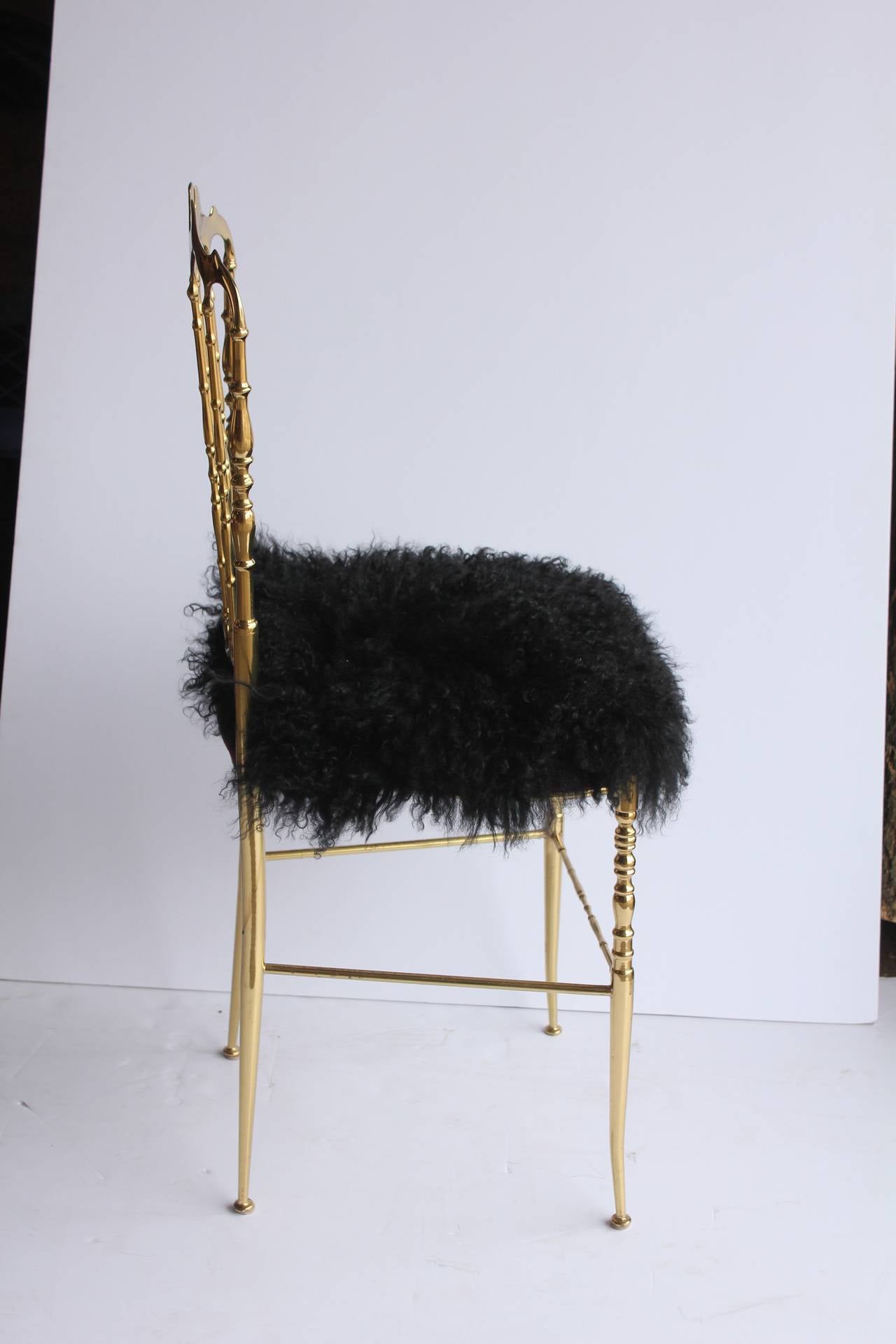 Mid-Century Modern Stylish Italian Brass Accent Chair by Chiavari