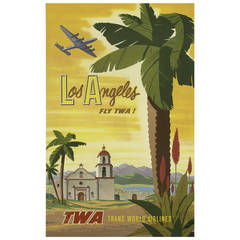 Vintage Large Original 1960s "FLY TWA Los Angeles" Poster by David Klein