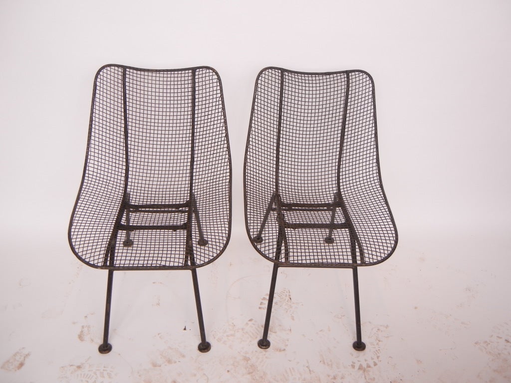 American Wrought Iron & Mesh chairs by Russell Woodard For Sale