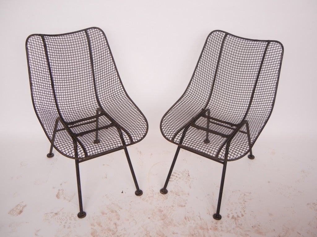 Wrought Iron & Mesh chairs by Russell Woodard In Good Condition For Sale In Chicago, IL