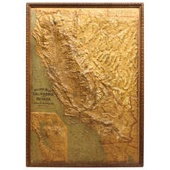 Antique Large Early 1900's Raised Relief Map Of California & Nevada