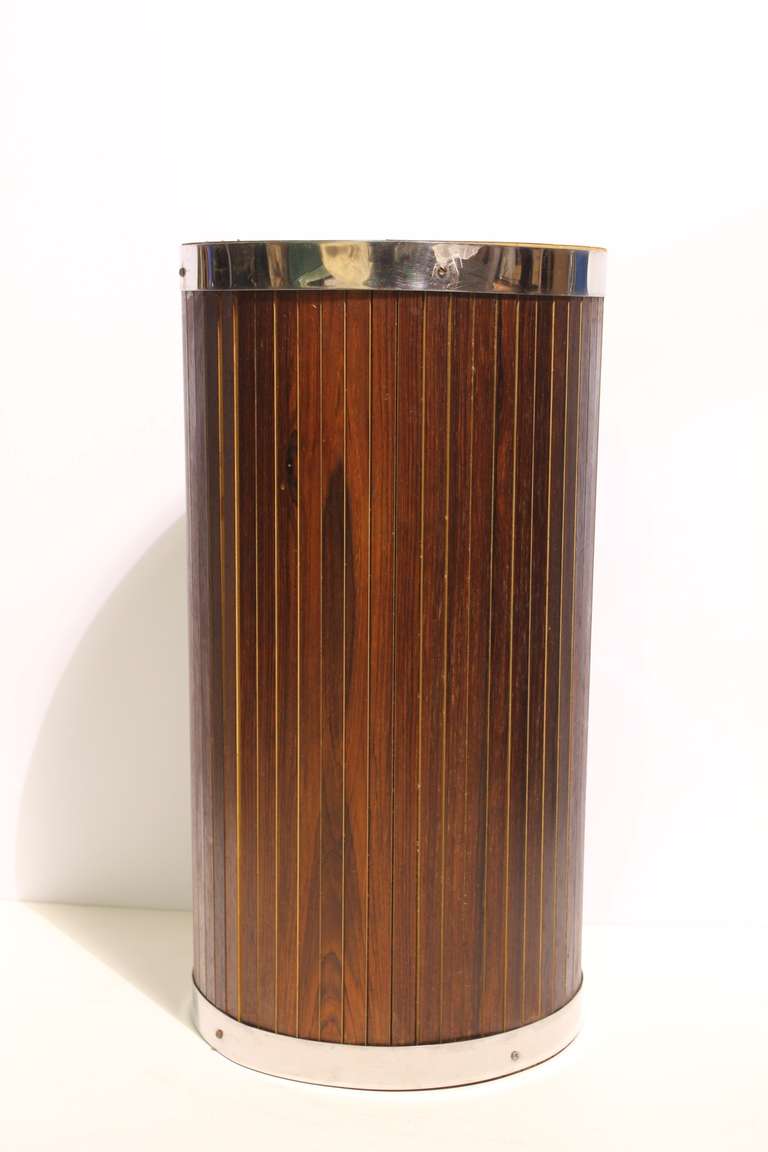 Mid century rosewood and chrome umbrella stand/waste basket.