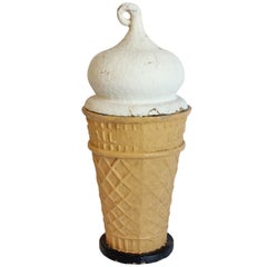 Retro 1950s Papier Mâché Ice Cream Cone Trade Sign "Eat-it-all"