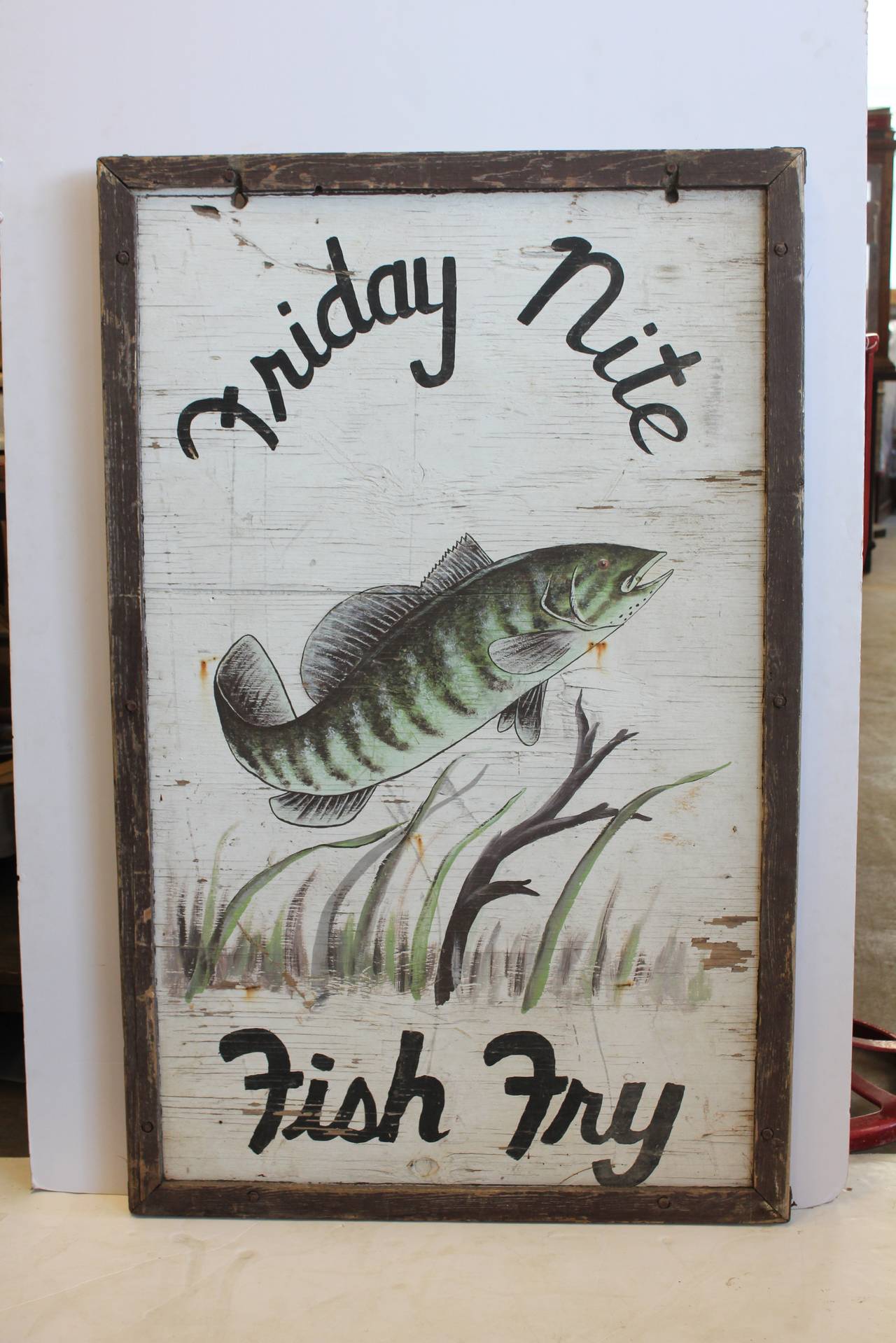 1940s Folk Art hand-painted double-sided wood sign 