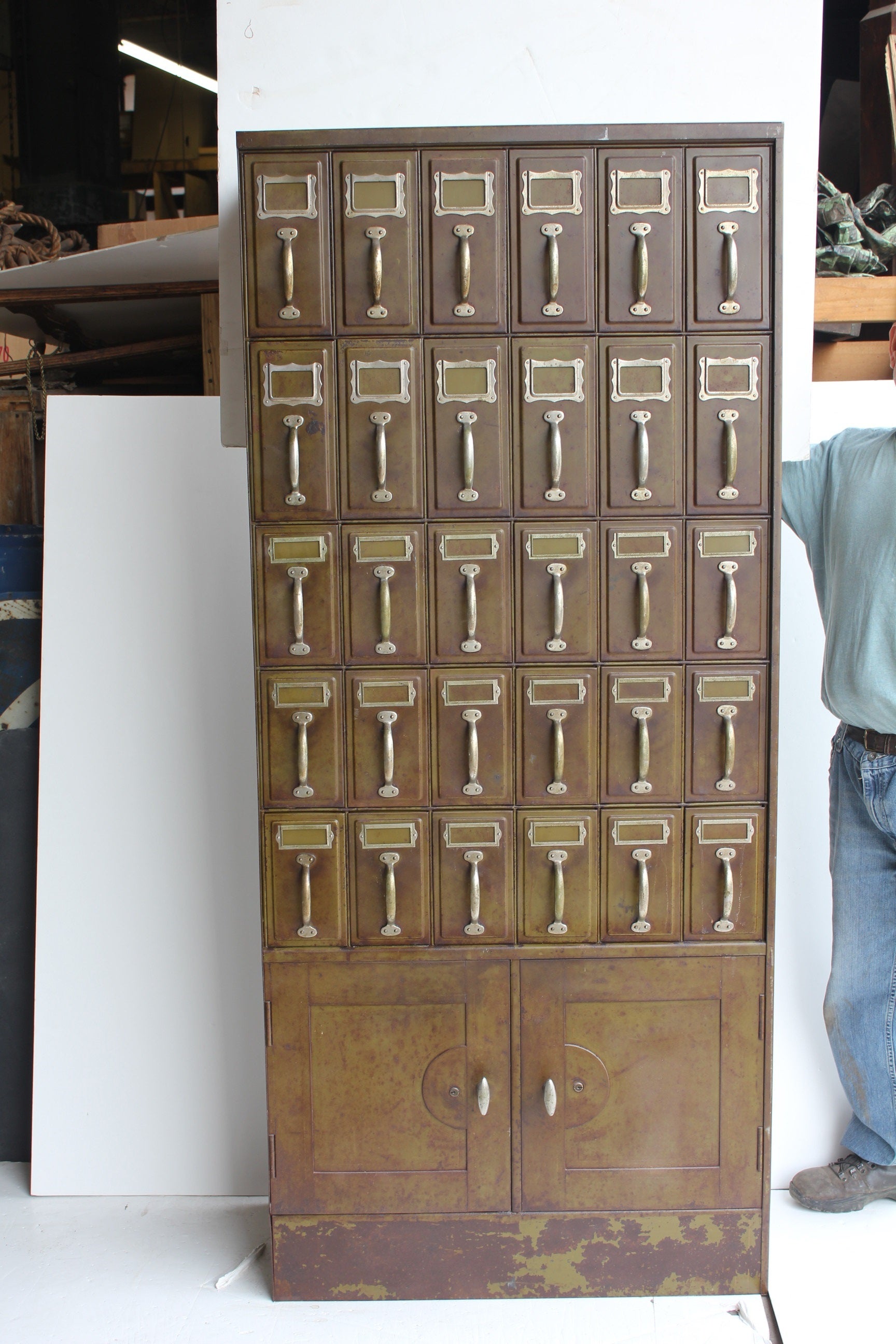 1900s American Industrial Metal File Cabinet