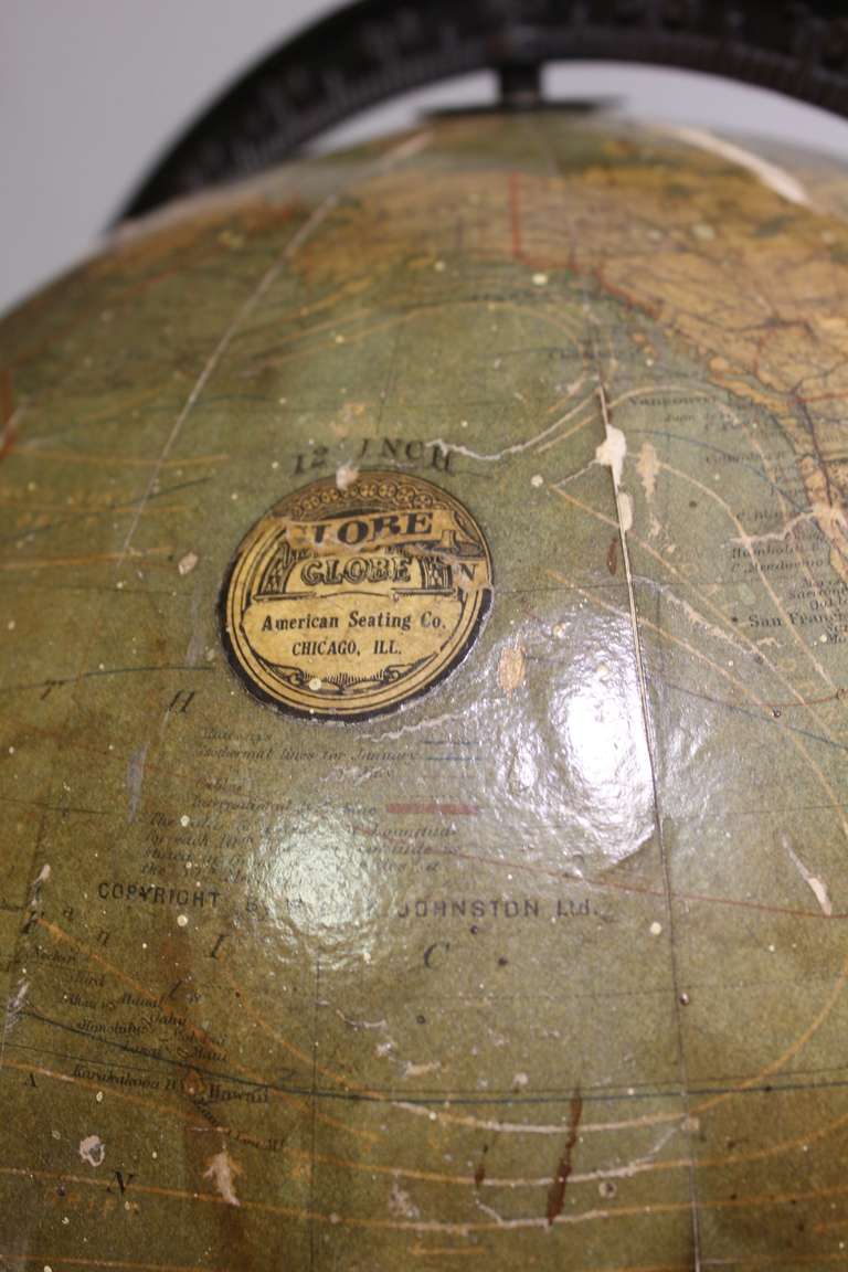Rare Antique Hanging World Globe by American Seating Co. In Good Condition In Chicago, IL