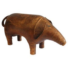 Large 1960s Abercrombie & Fitch Leather Pig Ottoman