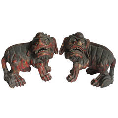 19th Century Chinese Carved Foo Dogs