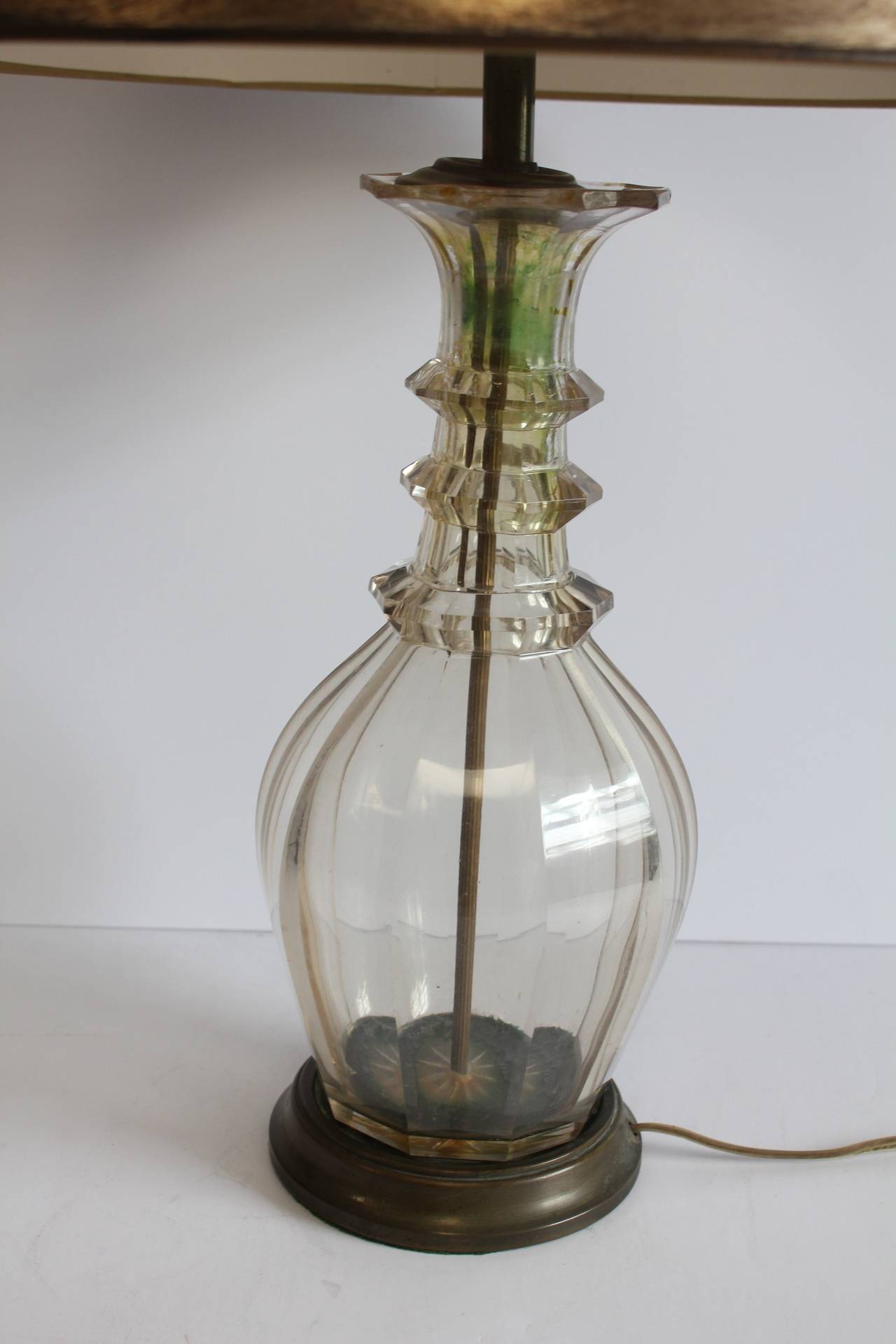 19th Century Moser Smoky Champagne Cut-Glass Table Lamp In Good Condition For Sale In Chicago, IL