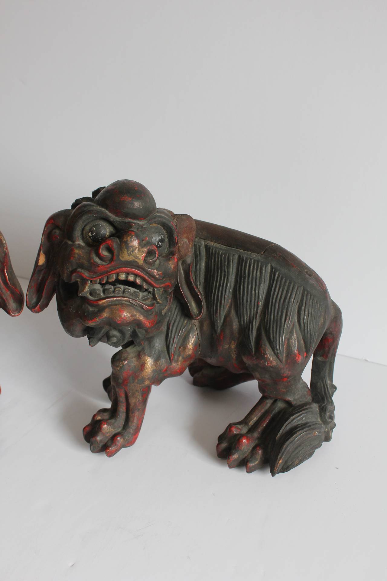 19th century Chinese carved foo dogs.
