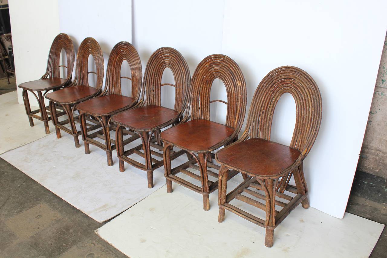 Antique Adirondack dining chairs. Set of six.