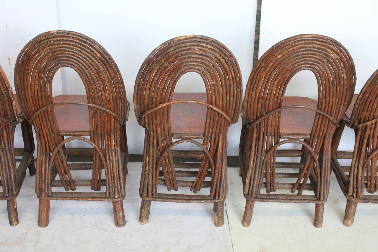 Stylish Antique Adirondack Chairs, Set of Six In Good Condition For Sale In Chicago, IL