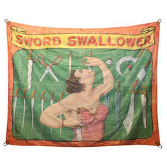 Vintage 1950s Circus Sideshow Banner, "Sword Swallower"