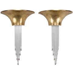 Extra Large Mid Century Brass and Lucite Sconces