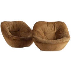 Pair of 1960s Suede Lounge Chairs by Pierre Paulin