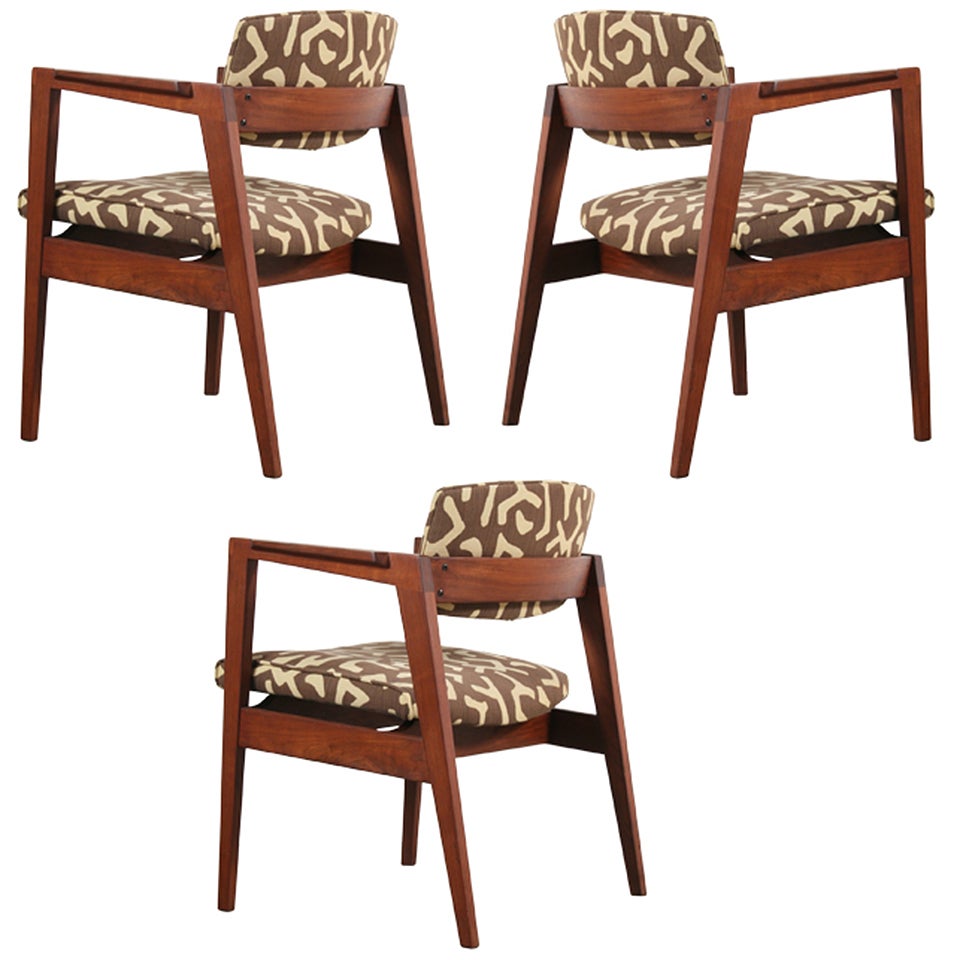 W.H. Gunlocke Walnut Chairs, Set of 3