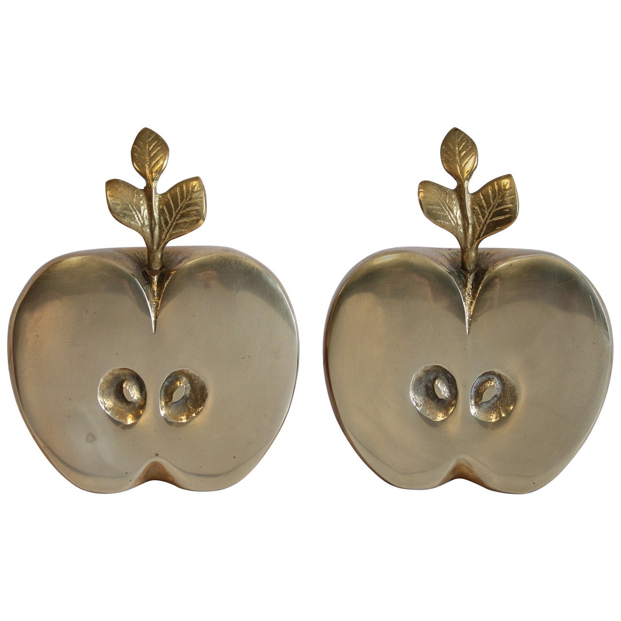 Mid Century Brass Apple Bookends For Sale