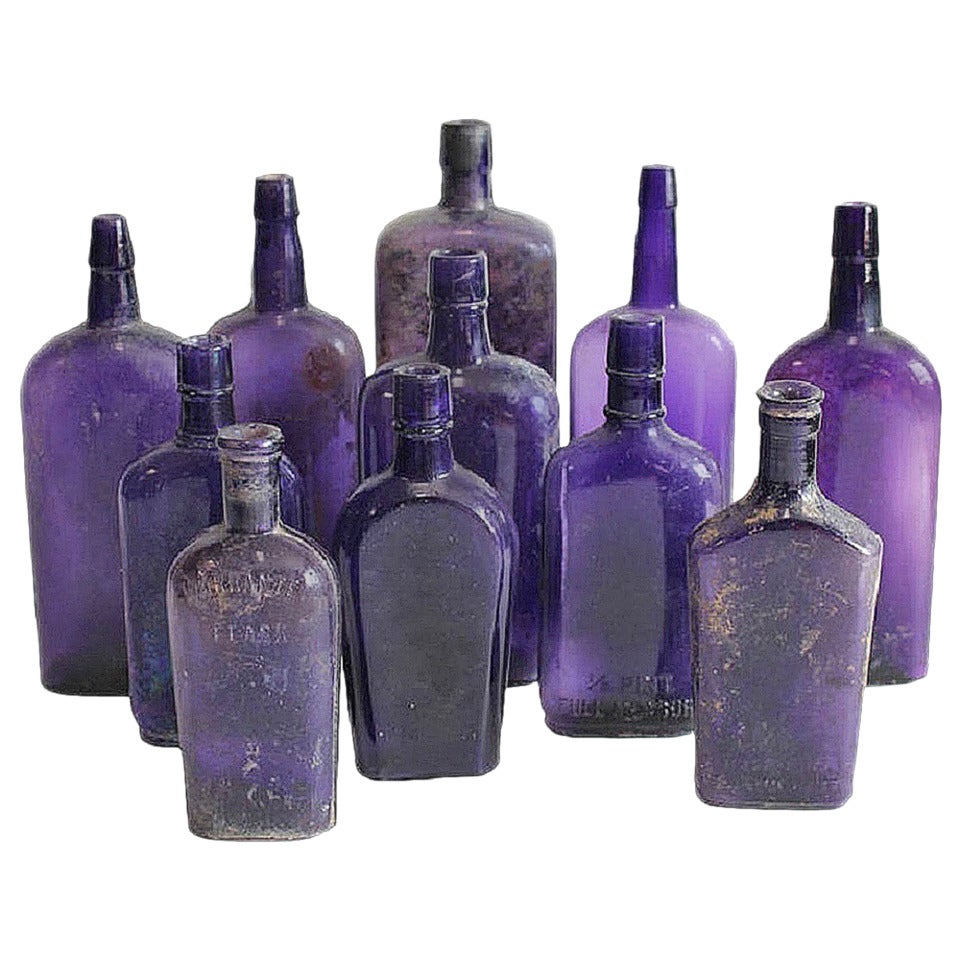 American Whiskey Purple Glass Bottles, 1800s