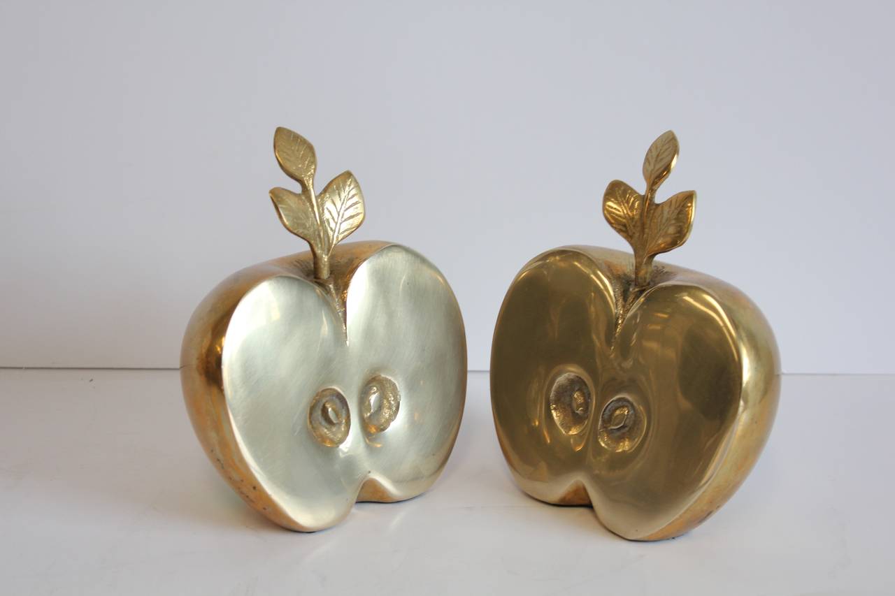Mid Century Brass Apple Bookends